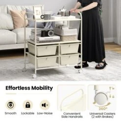 Tangkula 4-Drawer Rolling Storage Cart With 2 Shelves Mobile Utility Cart With Removable Drawers And Metal Frame With Lockable Wheels White -Beauty house GUEST 74ee0bff c794 4166 8a34 5c1c6aeb6689