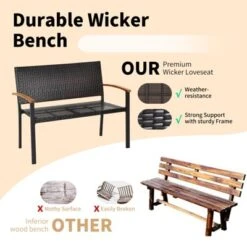 Tangkula 2 PCS Patio Furniture Set Weather-Resistant Rattan Bench Wicker Loveseat Steel Frame For Yard Garden Poolside -Beauty house GUEST 7523698e 479c 4b0e ad02 bcec0ff7445c