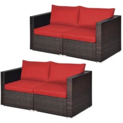 Tangkula 4PCS Rattan Corner Sofa Set Patio Outdoor Furniture Set W/ Red Cushions -Beauty house GUEST 7538a46a 596f 4d73 acb9 3362828b8142