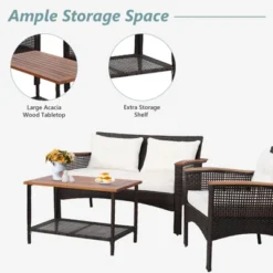Tangkula 4PCS Rattan Patio Furniture Set Acacia Wood Outdoor Conversation Set W/ Cushions -Beauty house GUEST 75bc9afe 4ea4 4e7d 8f01 89f5611edc33
