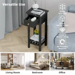 Tangkula 2 Tier End Bedside Sofa Side Table With Drawer Shelf Acacia Wood Nightstand Black -Beauty house GUEST 75f5f8d4 506d 43f8 8125 8c9e0529f67d