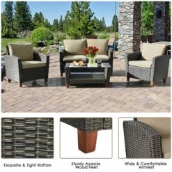 Tangkula 4PCS Cushioned Rattan Conversation Set W/ Coffee Table Patio Outdoor 18 Tangkula 4PCS Cushioned Rattan Conversation Set W/ Coffee Table Patio Outdoor -Beauty house GUEST 76539aea c4ff 4118 8cbe d537943f3403