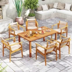 Tangkula Patio Solid Wood Dining Table W/ Umbrella Hole Teak Oil Finish Rectangular -Beauty house GUEST 766378be c381 4e7a 9ba3 f49d39144141