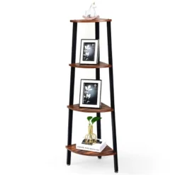 Tangkula 4-layers Corner Shelf Metal Storage Rack Bookcase Display Stand Wood -Beauty house GUEST 76a2484c 943f 4d9c a4fc a781fdb3fce8