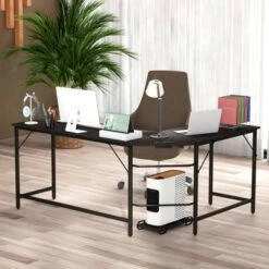 Tangkula L-Shaped Desk With Power Outlet 66” Computer Corner Desk With CPU Stand & Heavy-duty Metal Frame Rustic Brown/Black -Beauty house GUEST 76ba4abf cf1f 4eb8 8a8e f6f9e5e2f2d6