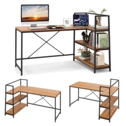 Tangkula 59 Inch L-Shaped Computer Desk Large Reversible Corner Desk W/ Open Storage Shelves Space-Saving Writing Study Table PC Laptop Gaming Desk Black/White + Natural/Black + Walnut -Beauty house GUEST 76c879c4 0958 4cd6 bf0f a5be27f7b4e2