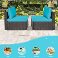 Tangkula 2PCS Patio Wicker Rattan Sectional Armless Chair Sofa W/ Turquoise Cushion -Beauty house GUEST 76daf30c 44f1 4917 b84d d2a23437adf6