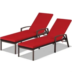 Tangkula 2PCS Patio Rattan Wicker Lounge Chair Back Adjustable Recliner Chaise W/ Red Cushion -Beauty house GUEST 76f72bb4 e395 44d4 af26 4d19b63be775