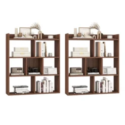 Tangkula 2pcs 7 Cubes Open-back Bookshelf Home Storage Display Shelf Horizontal Wooden Bookcase Free-standing Storage Unit With Anti-Toppling Devices Floor Organizer Rack For Bedroom Study Living Room Walnut / White -Beauty house GUEST 76faef51 55ca 443a bd51 d13cc737ded9