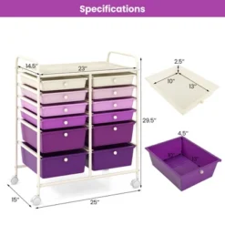 Tangkula 12 Drawers Rolling Storage Cart Classroom Organizers With Wheels For Tools Scrapbook Craft Paper Purple -Beauty house GUEST 77a0ceac b714 44d0 806c 701571556a76