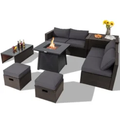 Tangkula 9PCS Outdoor Patio Furniture Set With 30" Propane Fire Pit Table PE Wicker Space-Saving Sectional Sofa Set W/ Storage Box & Cushions 27 Tangkula 9PCS Outdoor Patio Furniture Set With 30" Propane Fire Pit Table PE Wicker Space-Saving Sectional Sofa Set W/ Storage Box & Cushions -Beauty house GUEST 77f1c9ad a4d5 4201 9709 d012efe6db5d