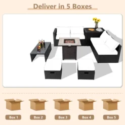 Tangkula 9 Pieces Outdoor PE Rattan Wicker Sectional Sofa With 42" Gas Fire Pit Table Space-Saving Patio Conversation Set With Storage Box Black/Grey/Navy/Red/Turquoise/Off White -Beauty house GUEST 7819ae60 1d23 4fee 878d fe6139aef87f