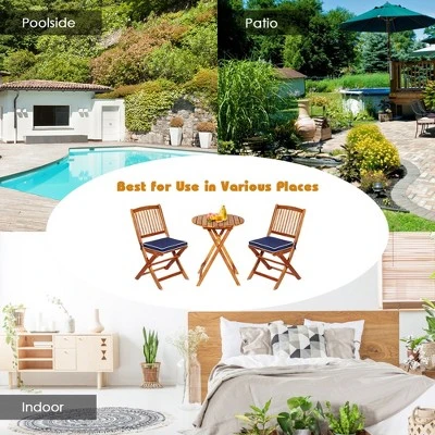 Tangkula 3PCS Folding Patio Conversation Set Acacia Wood Bistro Set W/ Cushions 5 Tangkula 3PCS Folding Patio Conversation Set Acacia Wood Bistro Set W/ Cushions - Image 3