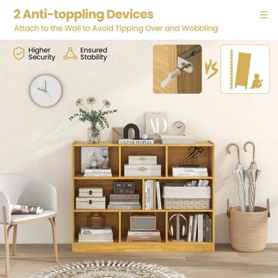 Tangkula Wood Storage Cube Bookcase 3 Tier 8 Cube Open Shelf Storage Cabinet With Anti-Toppling Devices Bookshelf Natural/Burlywood/Oak Grey/White 7 Tangkula Wood Storage Cube Bookcase 3 Tier 8 Cube Open Shelf Storage Cabinet With Anti-Toppling Devices Bookshelf Natural/Burlywood/Oak Grey/White - Image 5