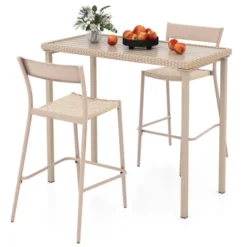 Tangkula 3 Pieces Patio Bar Table Set Outdoor Bar Height Table & 2 Armless Chairs -Beauty house GUEST 78dc10a9 374a 48bf 877e 30798ed82620