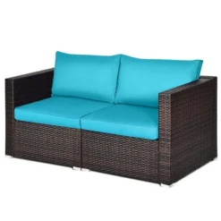 Tangkula 2PCS Rattan Corner Sofa Set Patio Outdoor Furniture Set W/ 4 Blue Cushions -Beauty house GUEST 78dc2f8b 43d7 4f7d 9053 f6fdc720c16d