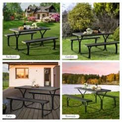 Tangkula Outdoor Picnic Table Bench Set Patio Camping Table W/Steel Frame & Wood Texture Tabletop For Garden -Beauty house GUEST 7932be52 8a0d 4e29 87fe 07b35f5420ca