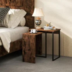 Tangkula Nesting Coffee Table Set Of 2 Modern Accent Sofa Side Tables W/ Faux Wood Top & Heavy Duty Metal Frame -Beauty house GUEST 79731ddf 3e3c 457d 8651 07bb00c726aa