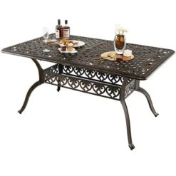 Tangkula 59" Patio Rectangle Dining Table Outdoor Cast Aluminum Table W/ Umbrella Hole -Beauty house GUEST 799d4b24 14bb 4a11 bbe6 26ebb94cd9ee