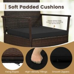 Tangkula 3 PCS Rocking Set Wicker Rocking Chairs W/ 2-Tier Coffee Table Patio Black -Beauty house GUEST 79b69834 f026 4197 a924 98e99a3a6e3d