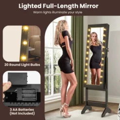 Tangkula Jewelry Armoire Cabinet Standing Lockable Jewelry Organizer With Lighted Full-Length Mirror Black/Rustic Brown/White -Beauty house GUEST 79bda440 7d93 4b31 a7fa e86d7e20cd7d