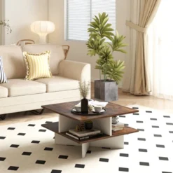 Tangkula 2-Tier Square Coffee Table 24" Living Room Center Table With 4 Storage Compartments -Beauty house GUEST 7a08fc85 907f 4f9f 88c1 9b7deb630f3e