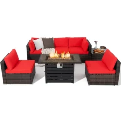 Tangkula 7PCS Patio Rattan Furniture Set 42" Fire Pit Table W/ Cover Cushioned -Beauty house GUEST 7a3b1218 fc30 4704 a64f 9ddd8c9e353c