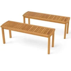 Tangkula 2 PCS 48" Outdoor Acacia Wood Bench Patio Dining Picnic Bench For Entryway Garden Poolside Balcony -Beauty house GUEST 7a407612 ce05 4176 9198 013eef8ecee8