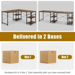 Tangkula Large L-shaped Computer Desk 60” Convertible Corner Desk With 4 Storage Shelves 95” 2-Person Long Study Writing Workstation Black/Rustic Brown/Natural/Grey -Beauty house GUEST 7a981ae5 33b2 4ccc 98b1 8bca31bd88bb