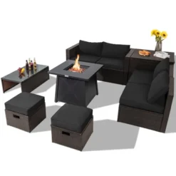 Tangkula 9PCS Outdoor Patio Furniture Set With 30" Propane Fire Pit Table PE Wicker Space-Saving Sectional Sofa Set W/ Storage Box & Cushions 26 Tangkula 9PCS Outdoor Patio Furniture Set With 30" Propane Fire Pit Table PE Wicker Space-Saving Sectional Sofa Set W/ Storage Box & Cushions -Beauty house GUEST 7afd4ac9 419a 4ce2 ba1c 9ee5d0ddeed7
