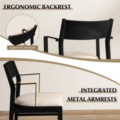 Tangkula Dining Chair W/ Arms Set Of 4 Modern Kitchen Chairs W/ Contoured Backrest Black & Beige -Beauty house GUEST 7affe456 dee2 4044 b288 da2272af6e9b