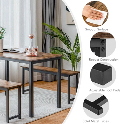 Tangkula 3pcs Dining Table Set For 4 Modern Industrial Counter Height Kitchen Table Set With 2 Benches For Dining Room Natural/Brown 9 Tangkula 3pcs Dining Table Set For 4 Modern Industrial Counter Height Kitchen Table Set With 2 Benches For Dining Room Natural/Brown - Image 7