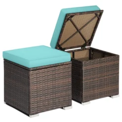 Tangkula 2 Pieces Patio Ottoman Outdoor Wicker Footstool Storage Box Side Table W/ Solid Metal Frame Additional Seating W/ Removable Cushions Beige/Off White/Red/Turquoise/Gray/Navy -Beauty house GUEST 7b3280c6 220f 4a97 a27c d899e1e0e715