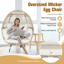 Tangkula Patio Rattan Oversized Wicker Egg Chair Stationary Lounge Basket W/ 4 Soft Cushions -Beauty house GUEST 7b65eabf 16a7 4e2f be9a 2fdb5f638cb2