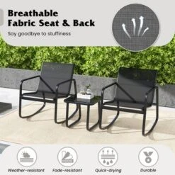 Tangkula 3 Piece Rocking Bistro Set Patio Furniture Set W/ 2 Rocking Chairs & Glass-Top Coffee Table -Beauty house GUEST 7b88fdf3 d289 4845 80c8 15126e589612