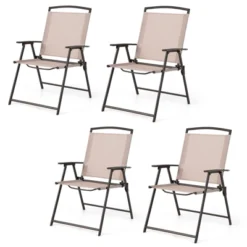 Tangkula 2/4 Piece Patio Folding Chairs Outdoor Dining Chairs W/ Breathable Fabric Heavy Duty Steel & Rustproof Steel Frame -Beauty house GUEST 7ba42938 d543 4a70 ae79 c682a2ee6425