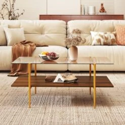 Tangkula 2-Tier Glass Coffee Table W/ Tampered Glass Tabletop & Open Storage Shelf -Beauty house GUEST 7be11804 3548 45e6 a8a1 b44a53571c2e