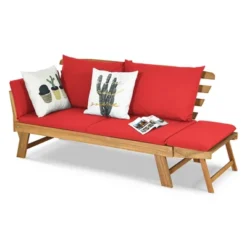 Tangkula Adjustable Patio Sofa Daybed Acacia Wood Furniture W/ Red Cushions -Beauty house GUEST 7be12250 c0be 4298 a4b6 30eaf621d3fc