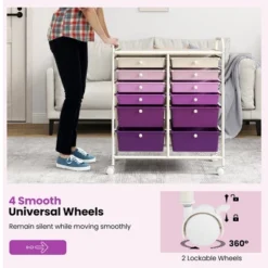 Tangkula 12 Drawers Rolling Storage Cart Classroom Organizers With Wheels For Tools Scrapbook Craft Paper Purple -Beauty house GUEST 7c02c3b0 6a1e 422f 8649 d17e678ecb96