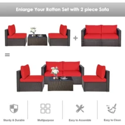 Tangkula 4PCS Rattan Corner Sofa Set Patio Outdoor Furniture Set W/ Red Cushions -Beauty house GUEST 7c21a31d 0133 4ec5 85fe 894930952302