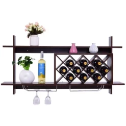 Tangkula Wall Mount Drinks Rack Organizer With Glass Holder & Storage Shelf Home Decoration -Beauty house GUEST 7c783856 0557 4bcc b993 00b296acac21
