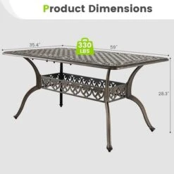 Tangkula 59" Patio Rectangle Dining Table Outdoor Cast Aluminum Table W/ Umbrella Hole -Beauty house GUEST 7cb66559 591a 42e0 93e6 1a5c5b6bff91