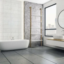 Tangkula 2PCS 5-Tier Ladder Shelf Wood Wall Mounted Display Bookshelf Metal Frame