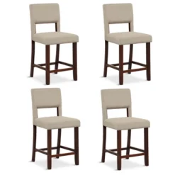 Tangkula 4-Piece Linen Fabric/PVC Leather Counter Height Bar Stool Set W/ Back & Rubber Wood Legs -Beauty house GUEST 7cd0b7bc f893 4d71 8385 b3e9f88e2884