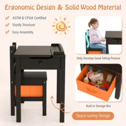 Tangkula Kids Table And Chair Set Wood Activity Study Desk W/ Storage Drawer Hook Brown -Beauty house GUEST 7ce871ab ee7f 44bd a215 bbe5c60fb2ce