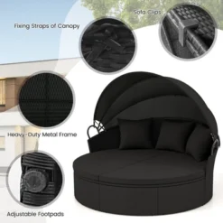 Tangkula Patio Round Daybed Wicker Daybed W/ Retractable Canopy Separated Seating Sectional Sofa -Beauty house GUEST 7cfa538d 0cd7 4e6b af9b a5f408fa76a1
