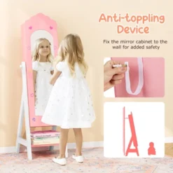 Tangkula Kids Jewelry Armoire Cabinet Freestanding Full Length Dressing Mirror With Large Capacity Pink/White -Beauty house GUEST 7d206318 6d9d 4adc 8911 0db897e9f7f8