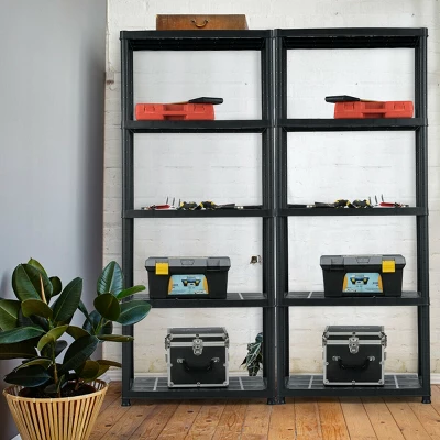 Tangkula 2 PCS 5 Tier Plastic Storage Shelves Multi-Use Free Standing Shelf Unit Heavy Duty Rack For Home Office Garage 4 Tangkula 2 PCS 5 Tier Plastic Storage Shelves Multi-Use Free Standing Shelf Unit Heavy Duty Rack For Home Office Garage - Image 2