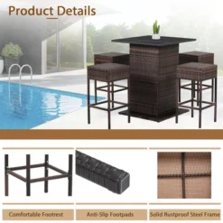 Tangkula Tangkula 5PCS Patio Bar Set Rattan Bar Furniture Set W/ Table & 4 Cushioned Stools Red -Beauty house GUEST 7d8fd230 fce9 4946 b4af 4379e81e3abf