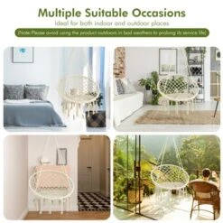 Tangkula Hammock Chair Macrame Swing, Patio Hanging Hammock Chair W/ LED Lights, Hanging Cotton Rope Hammock Swing Chair -Beauty house GUEST 7dd4d998 65da 4b87 adf7 dd8c84a73d4e